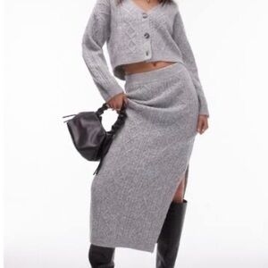 ASOS Light Gray Cable Knit Midi Skirt